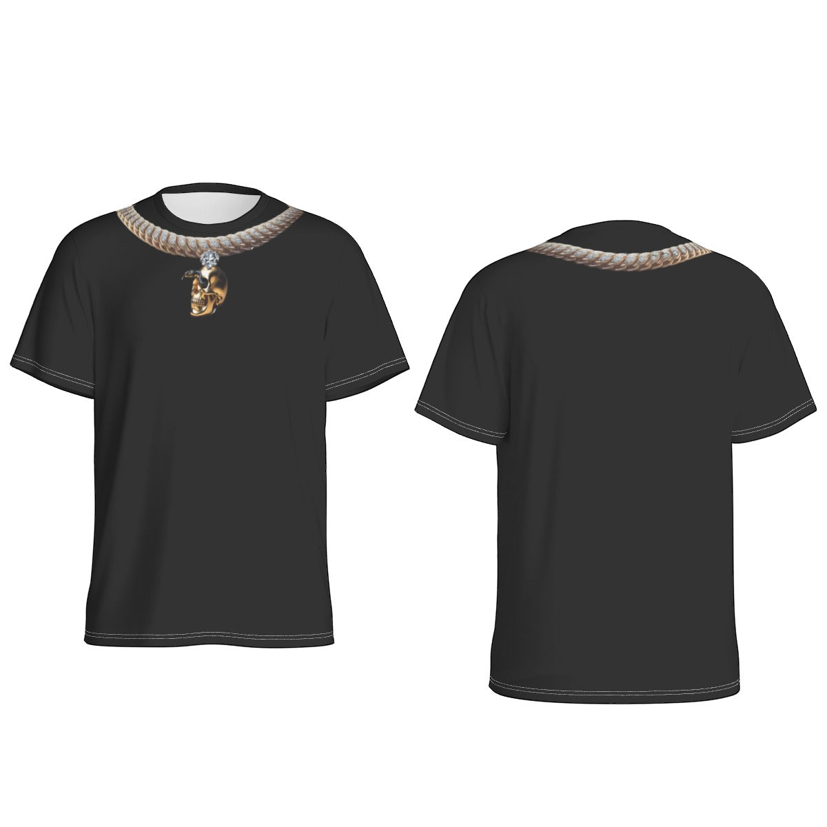 Playera de Cuello Redondo Calavera Dorada Cadenas